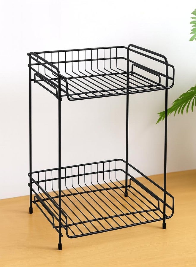 GLOCY Alloy Steel 2 Tier Multi-Functional Countertop Cabinet Organizer, Home,Kitchen Storage and Office Drawer,Under Sink Cabinet Basket Organizer (Black) - Image 1